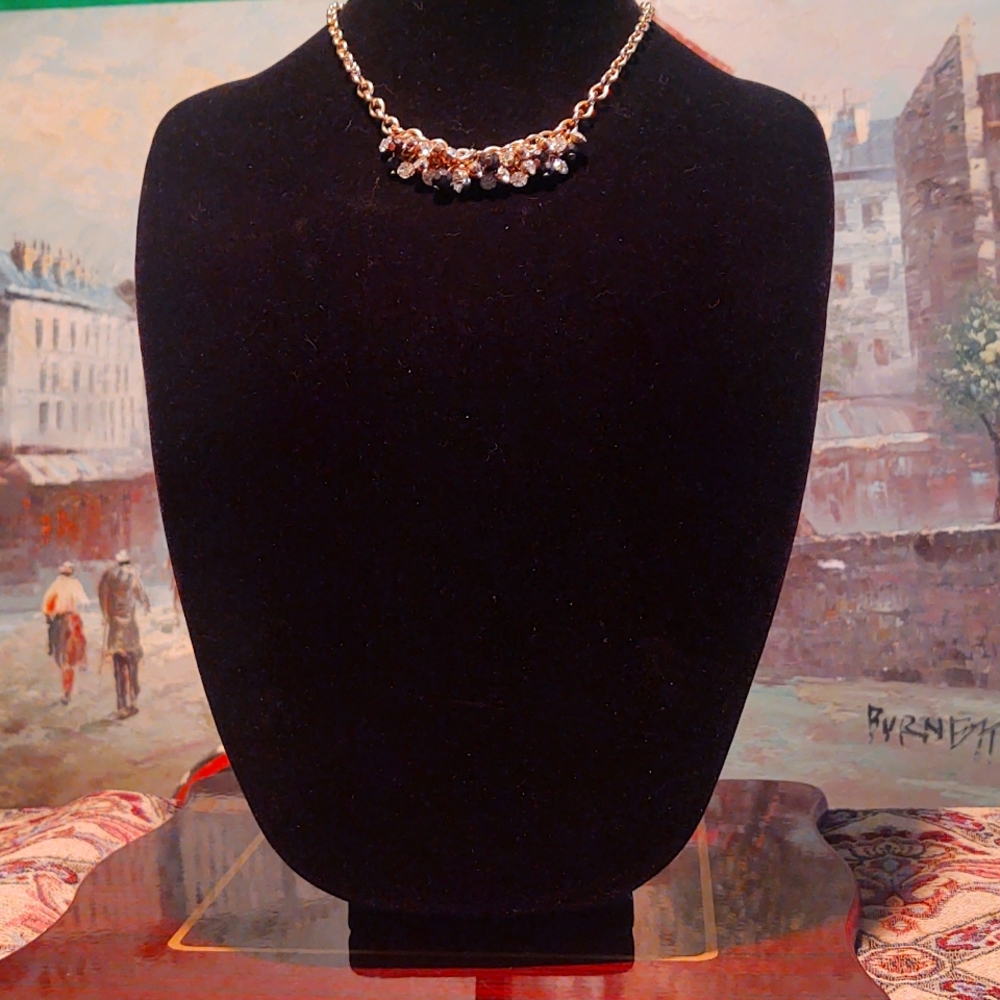 Choker style chainmail necklace with glass beads and rhinestones
